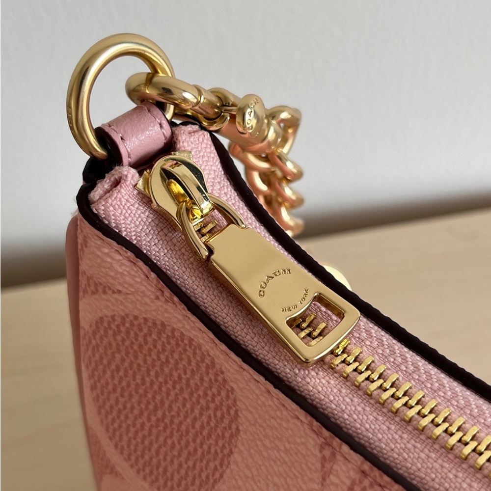 Coach Pink Signature Canvas Mini Shoulder Bag with Gold Chain - Picture 4 of 9